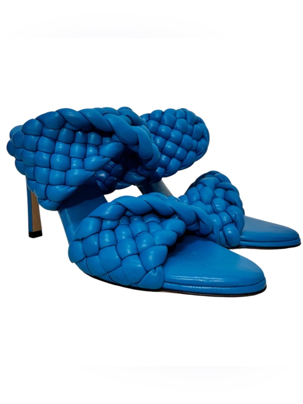 Bottega Veneta Cobalt Braided Two-Strap Heeled Mules